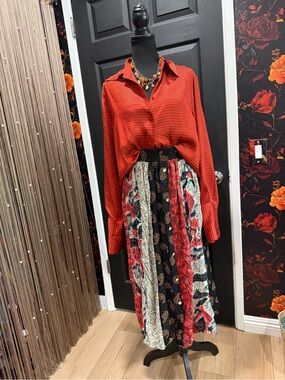 Carole Little Red Mixed-Print Maxi Skirt